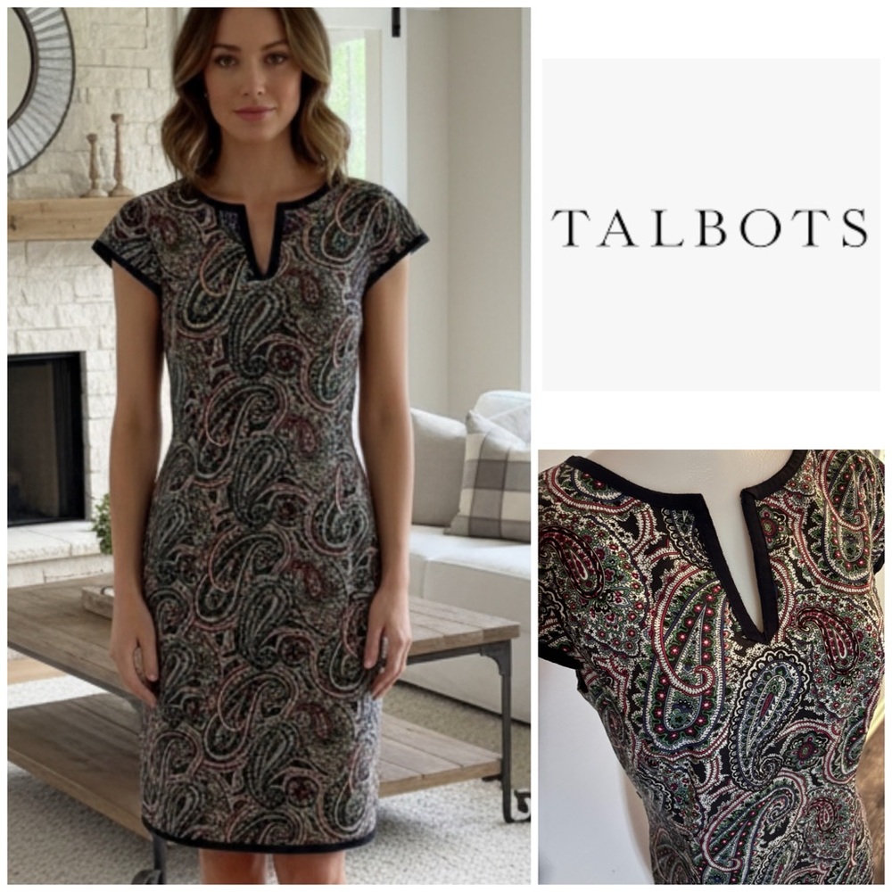 Perfect Dress by Talbots!  Paisley Sheath Dress in Red, White, Blue & Green
